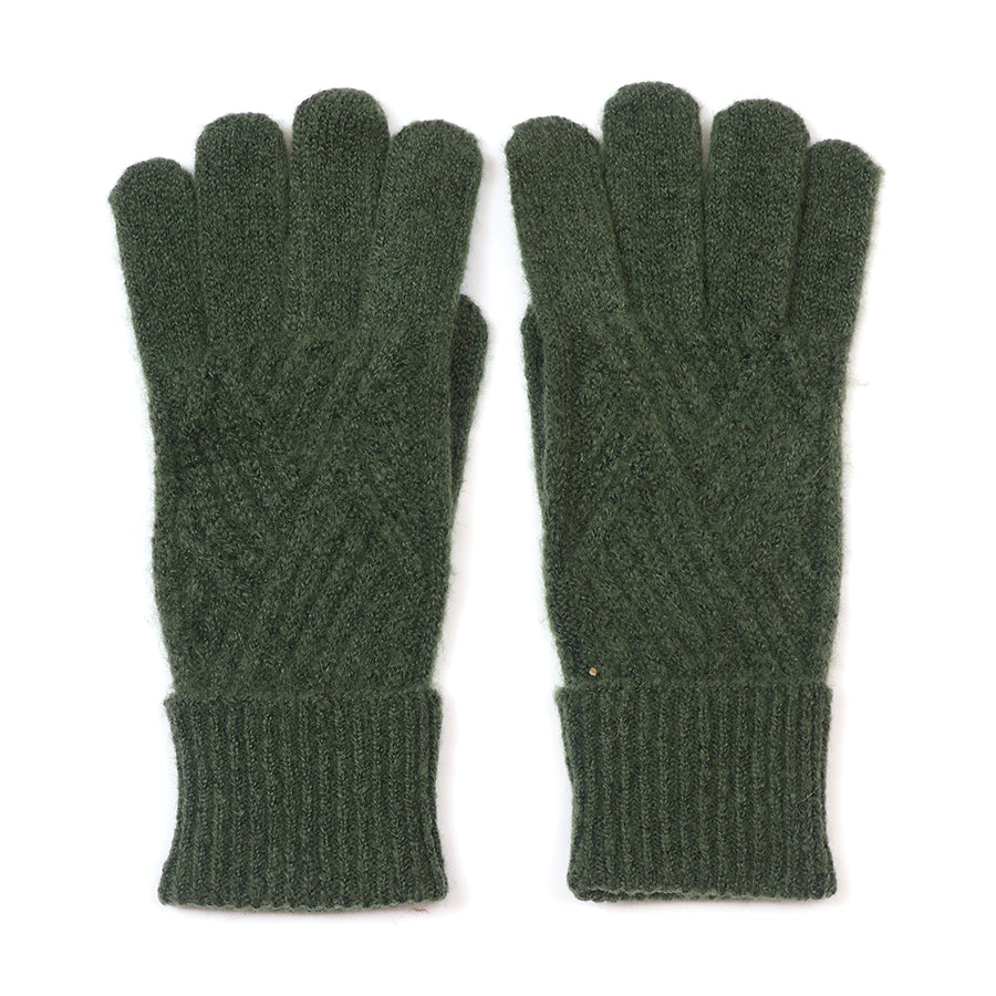 Cable Knit Gloves in Moss Green