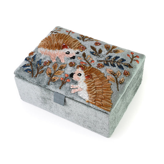 Hedgehog Embroidered Velvet Jewellery Box
