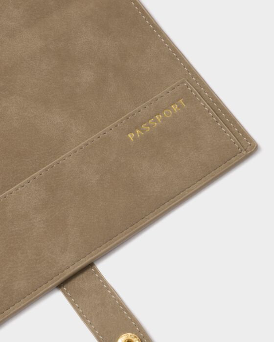 Katie Loxton Suedette Travel Wallet ‘Adventure Awaits’ in Taupe