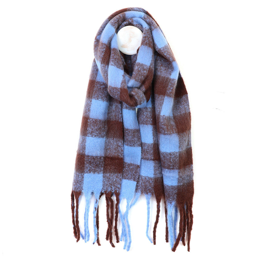 Checkered Cosy Scarf Brown & Blue