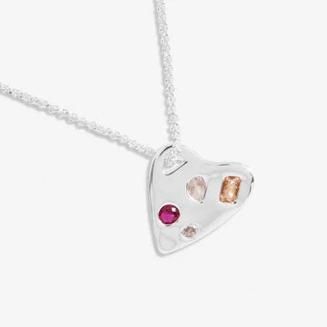 Gem Glow Hammered Heart Silver Necklace