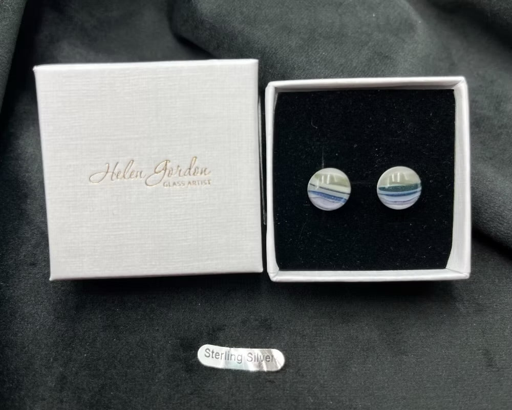 Midnight Ripple Glass Circular Stud Earrings