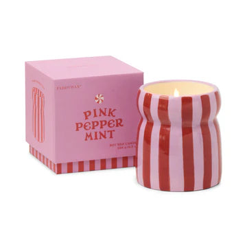 Cabana Red/Pink Striped Ceramic Candle Pink Peppermint