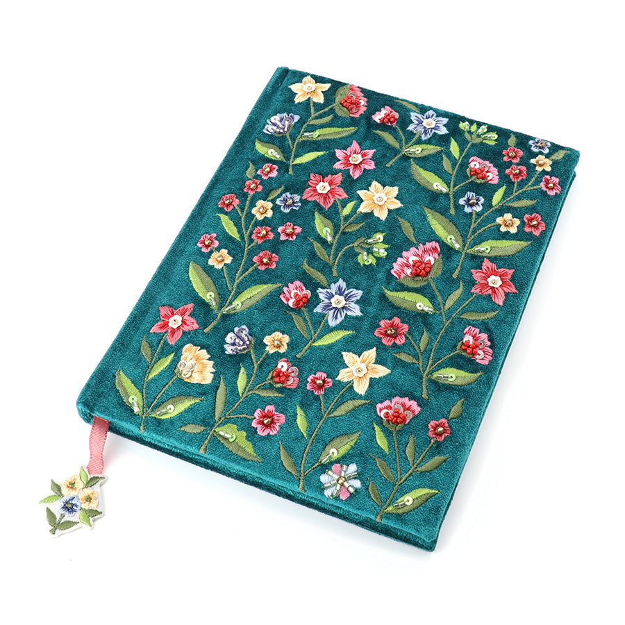 Teal Floral Felt Notebook