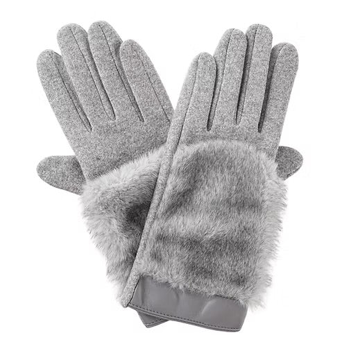 Faux Fur Gloves Grey