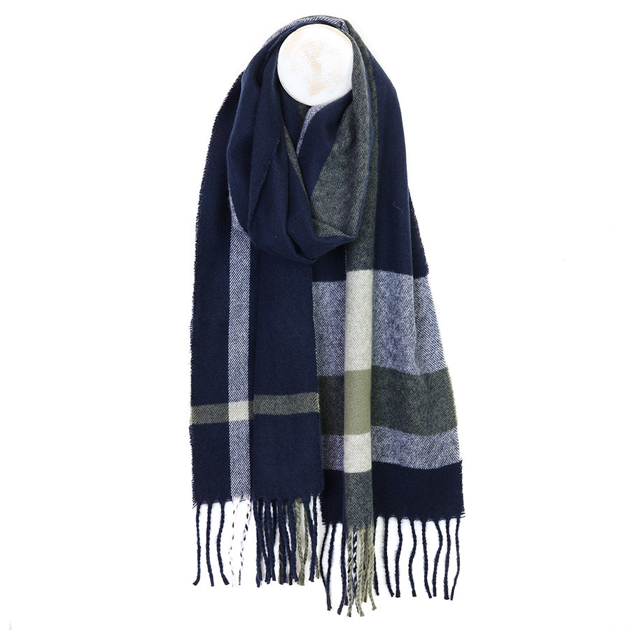 Checkered Recycled Blend Scarf Navy & Khaki