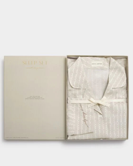 Wave Print Gift Set Pyjamas in Taupe & White
