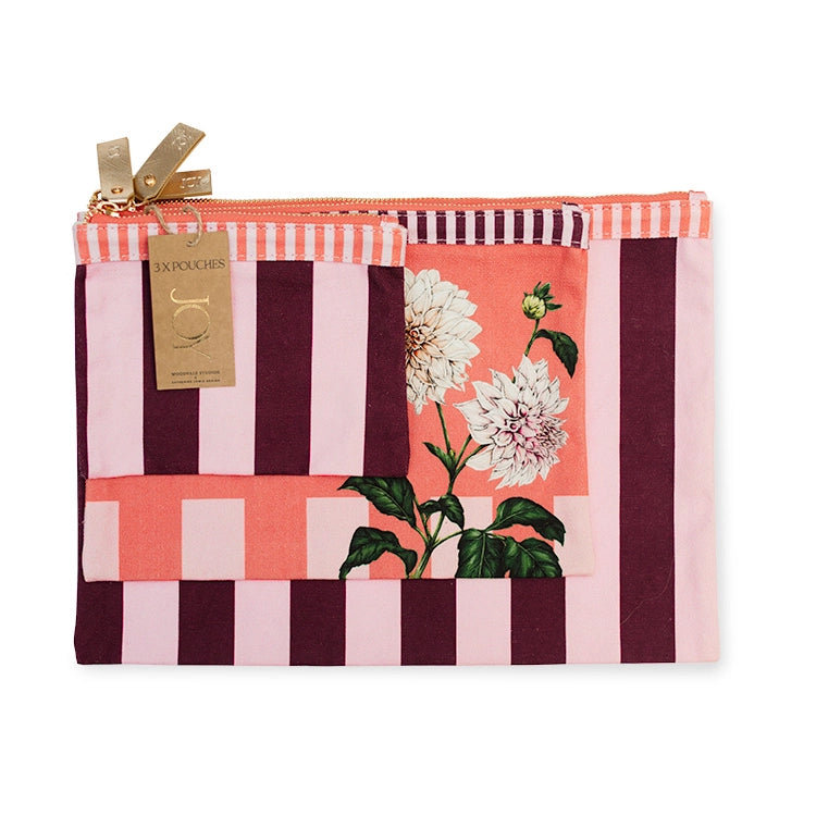 Joy Floral Stripe Set Of 3 Pouches