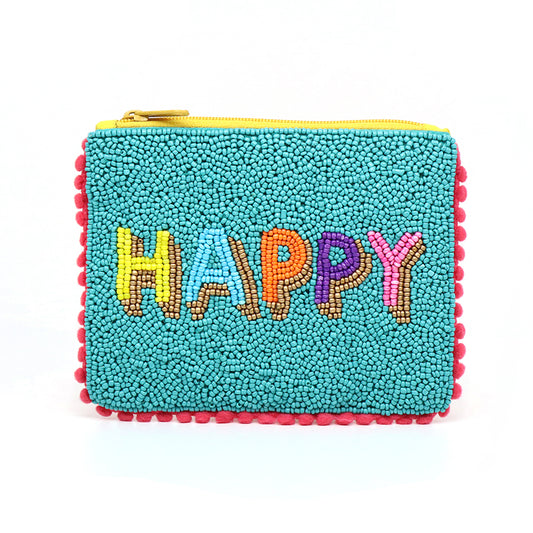Turquoise 'Happy' Beaded Small Holiday Purse