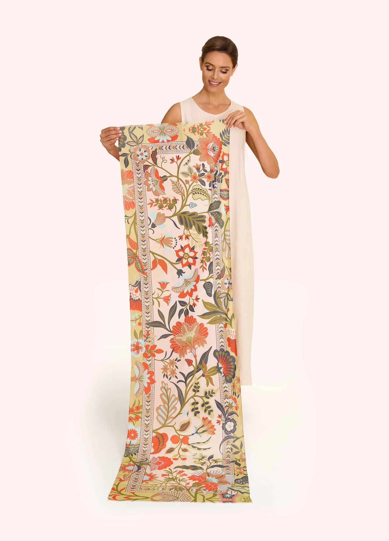 Folky Floral Cotton Scarf in Coconut