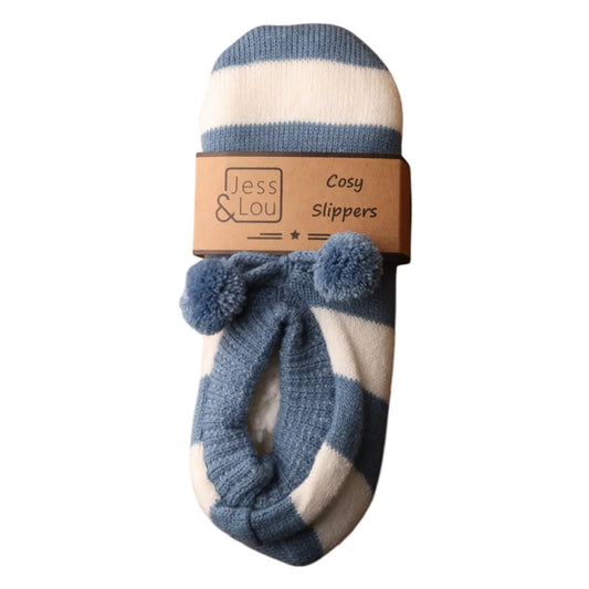 Blue & White Stripe Super Cosy Slippers