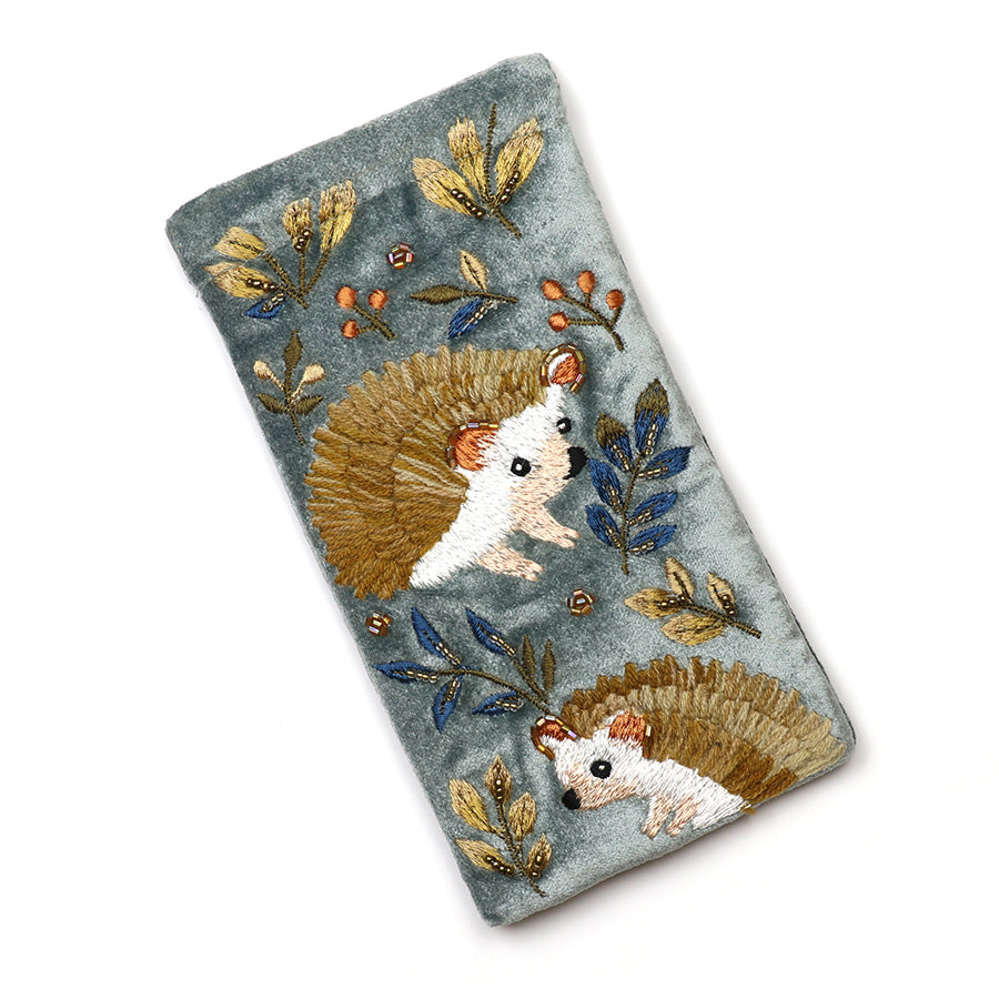 Hedgehog Embroidered Velvet Glasses Pouch