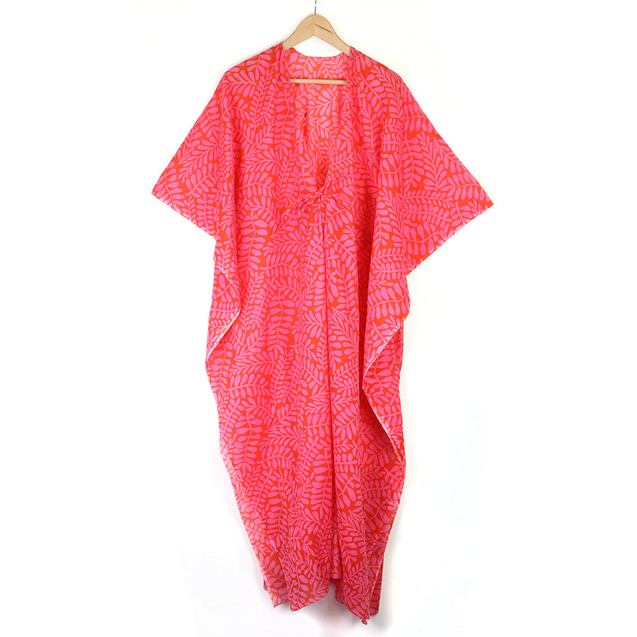 Red & Pink Mix Vine Print Long Kimono