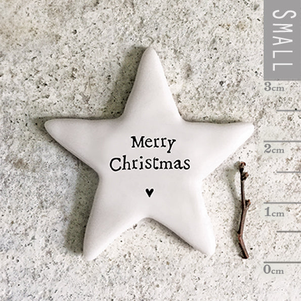Tiny Porcelain Star Token Merry Christmas