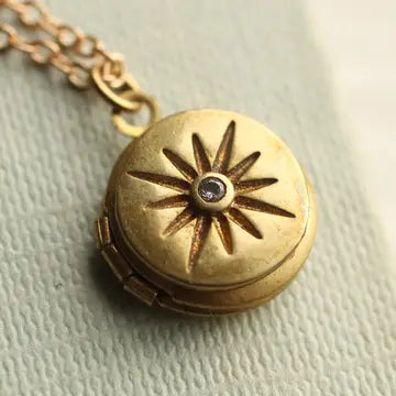 Tiny Compass Star Brass Locket