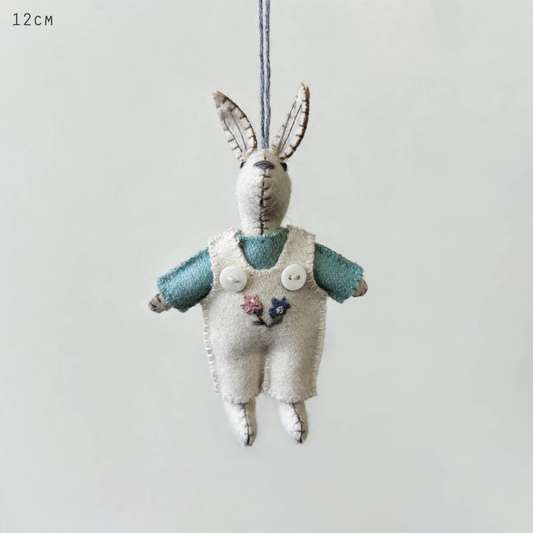 Fabric Hanging Rabbit Hanging Felt Rabbit With Cream Dungarees – Bliss Gifts