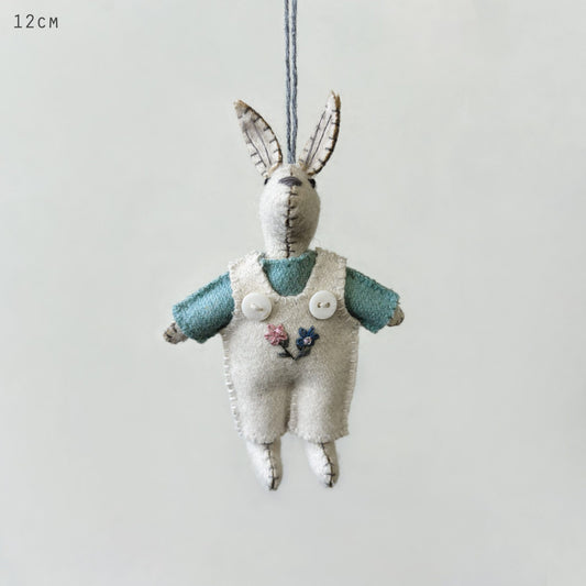 Hanging Felt Rabbit With Cream Dungarees