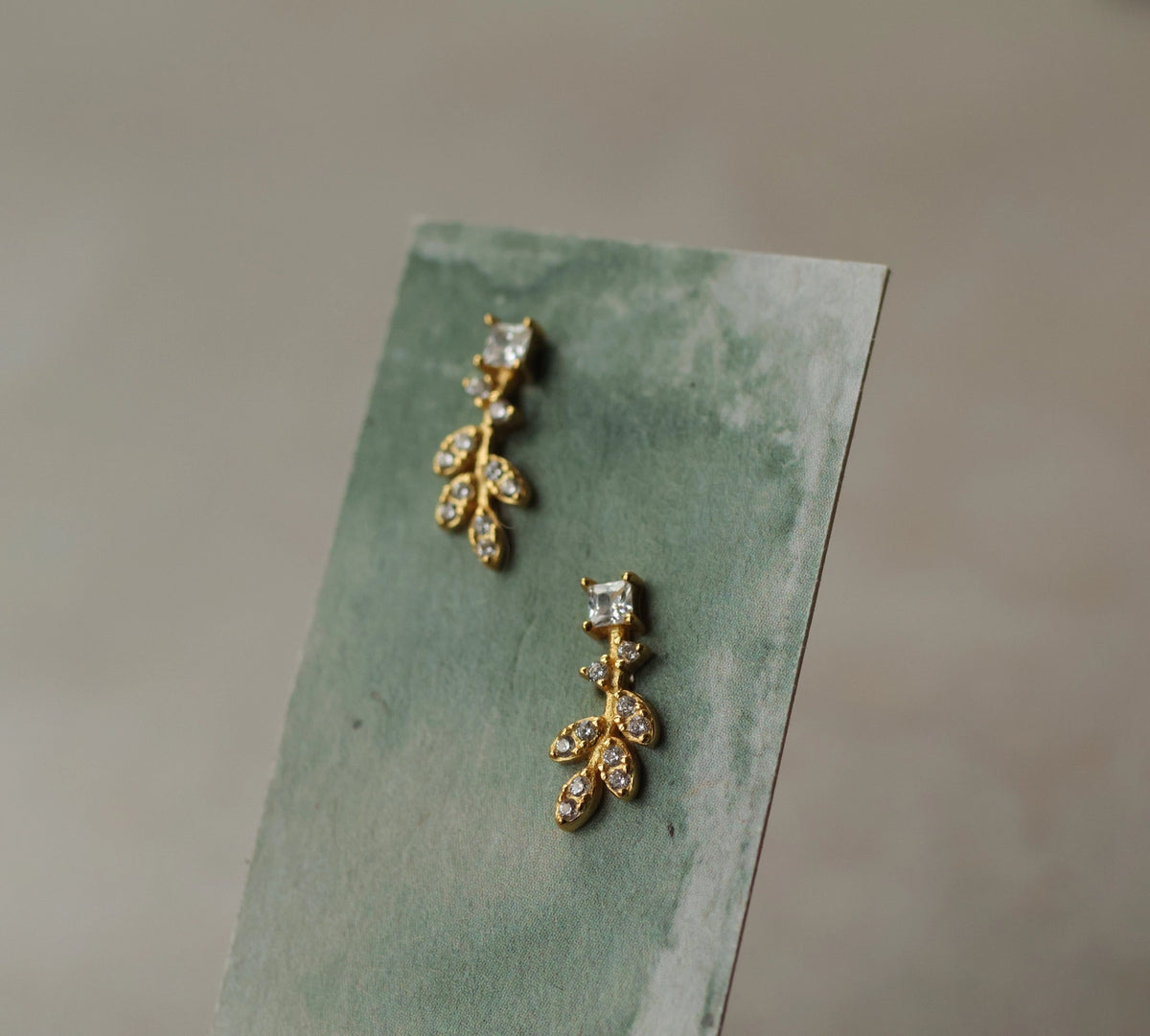 Crystal Feather Stud Earrings