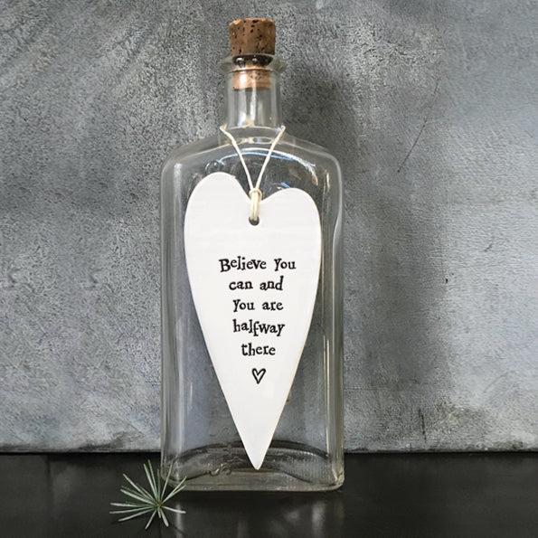 Wobbly Long Hanging Porcelain Heart Believe You Can