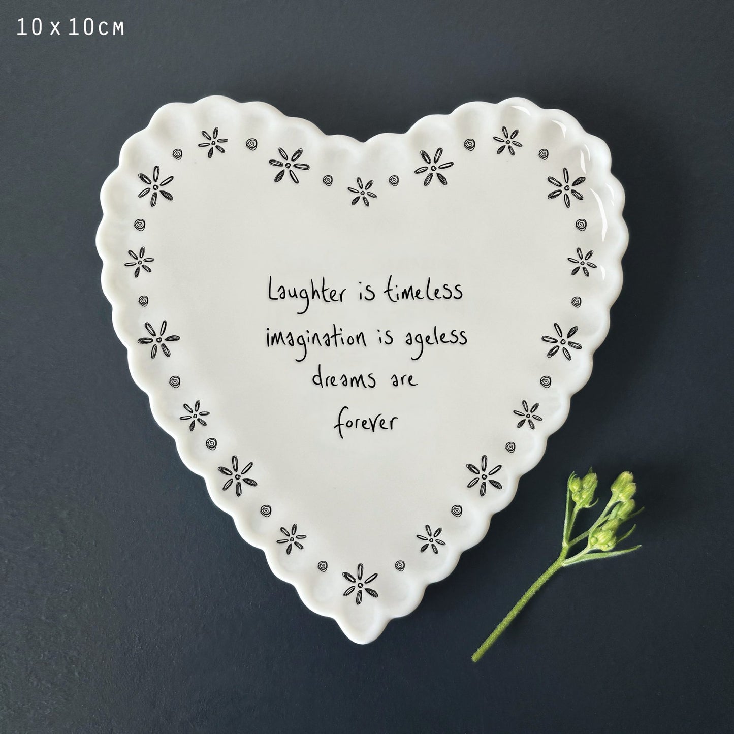 Porcelain Scalloped Heart Coaster Laughter Is Timeless