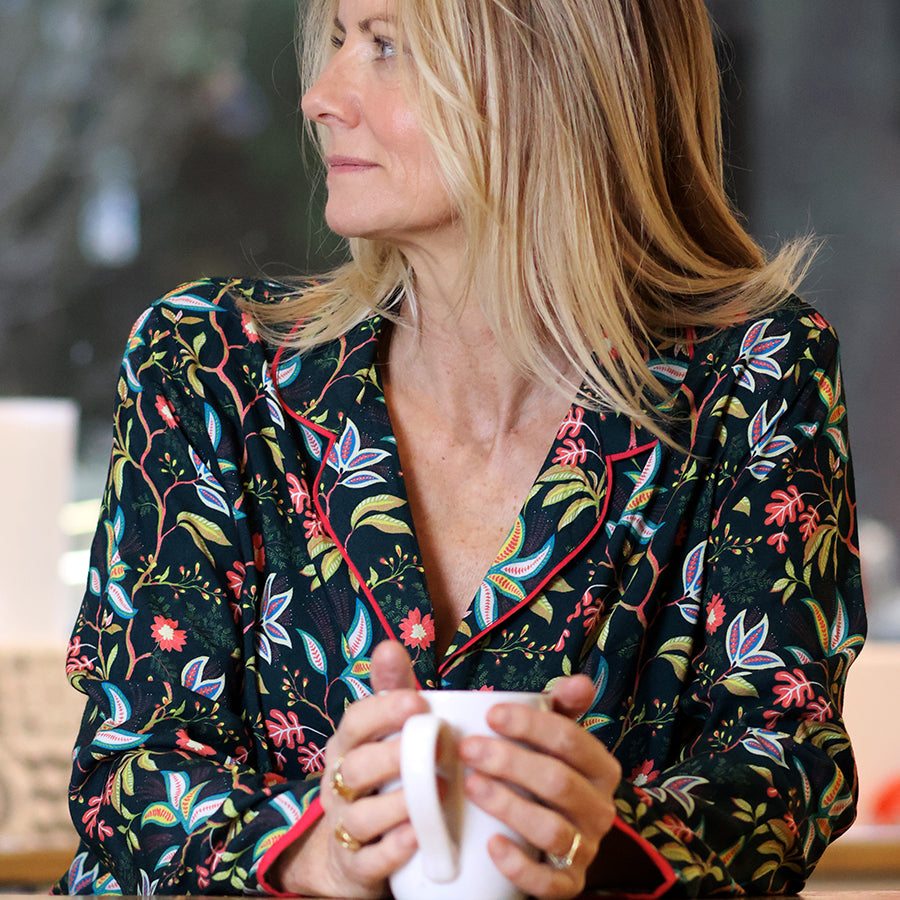 Dark Green Botanical Vine Print Pyjamas