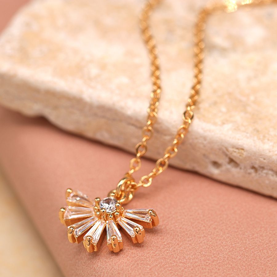 Gold Crystal Fan Necklace