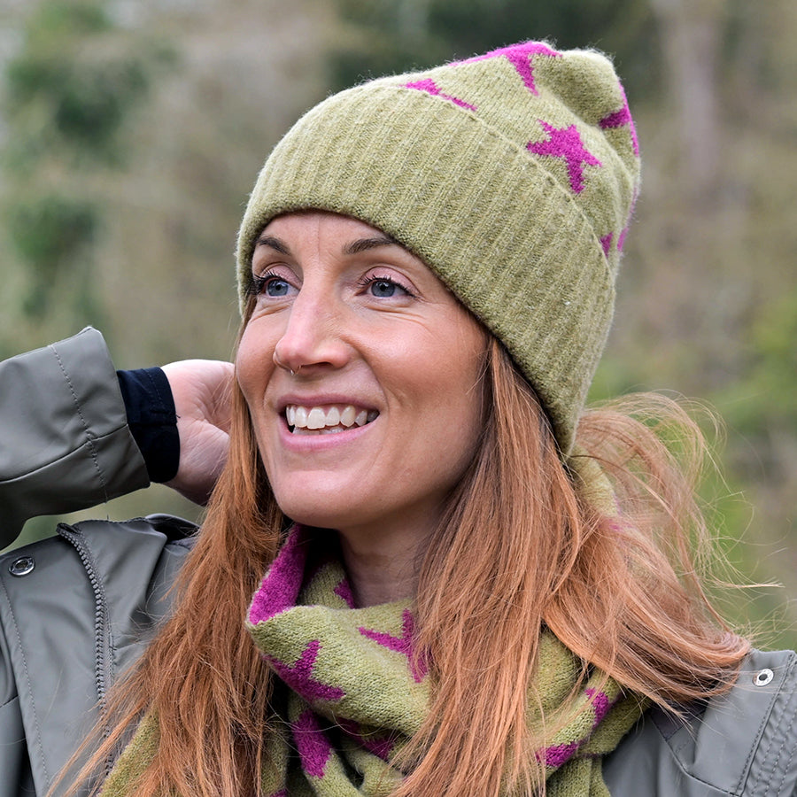 Estelle Olive & Magenta Beanie Hat