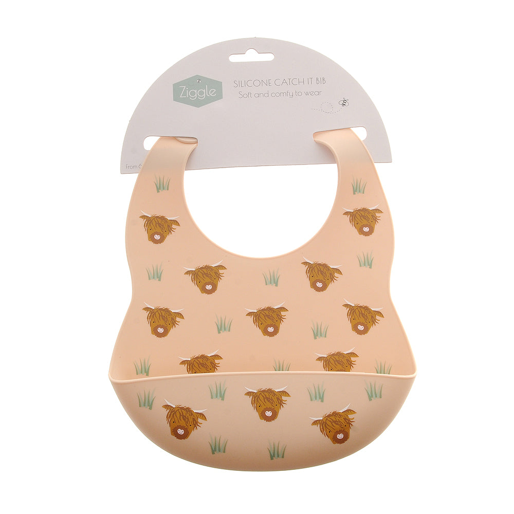 Highland Cow Cream Catch It Silicone Bib