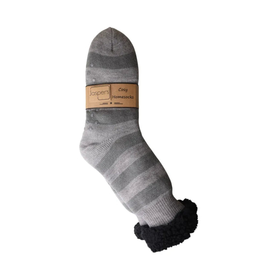 Men’s Grey Stripe Fleece Lined Slipper Socks