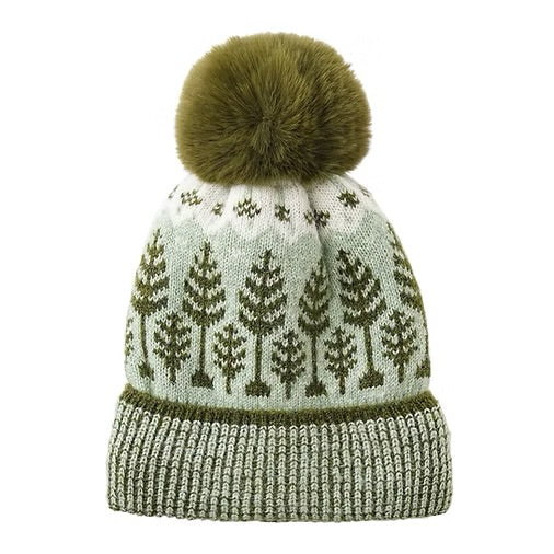 Pom-Pom Forest Design Hat Green