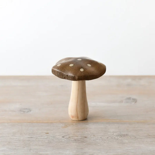 Wooden Mushroom With Gold Dots 12cm
