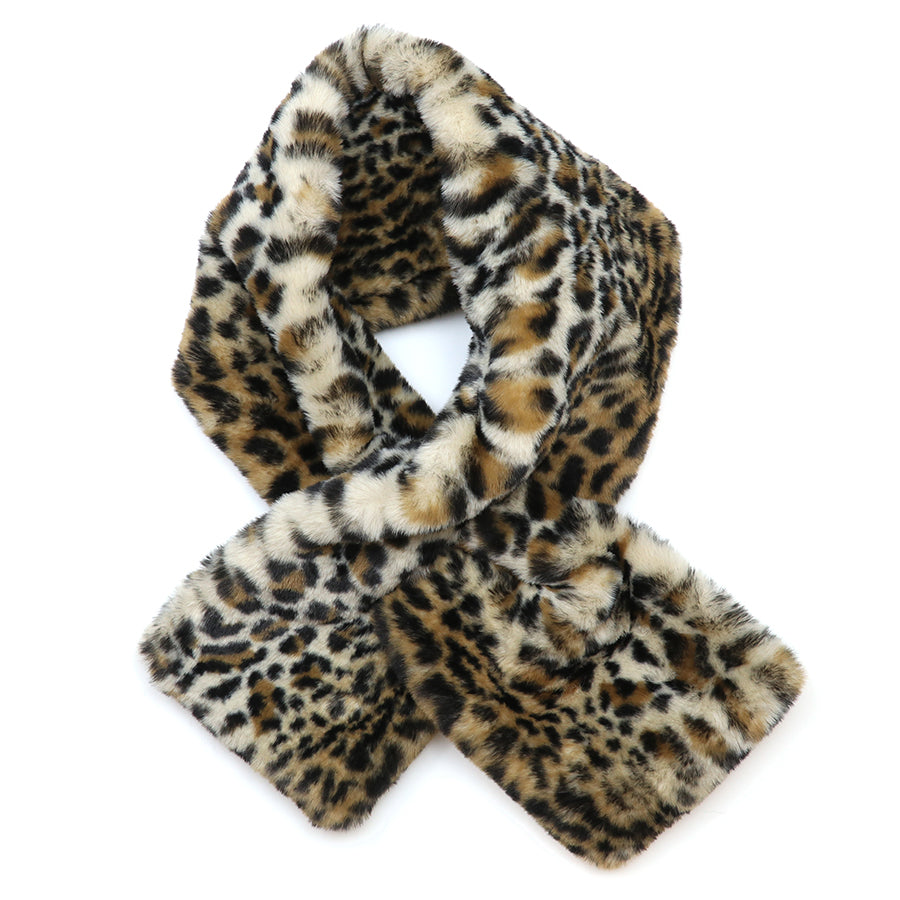 Animal Print Faux Fur Pull Through Scarf
