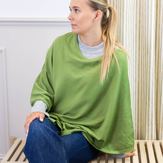 Fine Knitted Recycled Blend Poncho Green