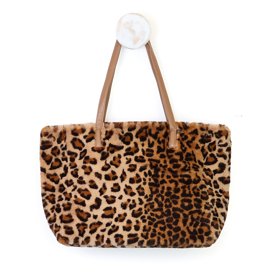 Faux Fur Leopard Print Tote Bag