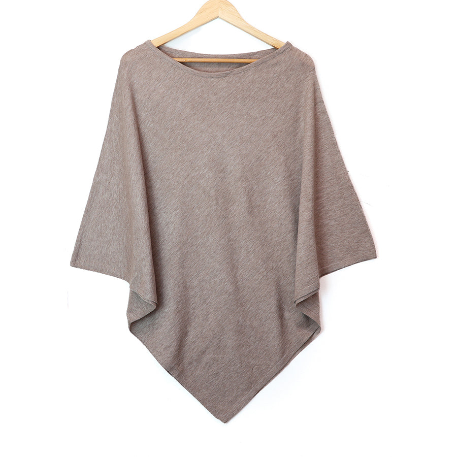 Fine Knitted Recycled Blend Poncho Dark Oatmeal