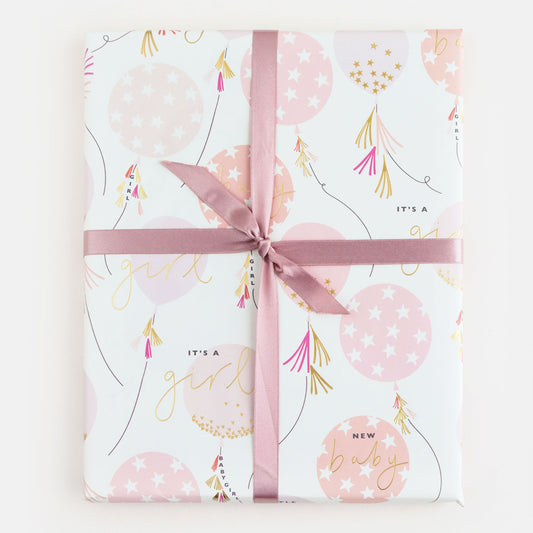 Baby Girl Balloons Gift Wrap