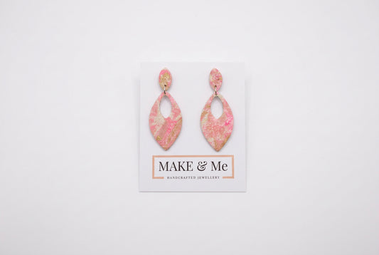 Pink Leather Navette Drop Earrings