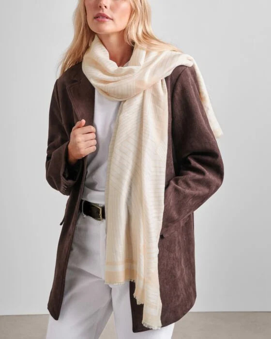 Katie Loxton Geometric Line Print Scarf in Soft Yellow & White