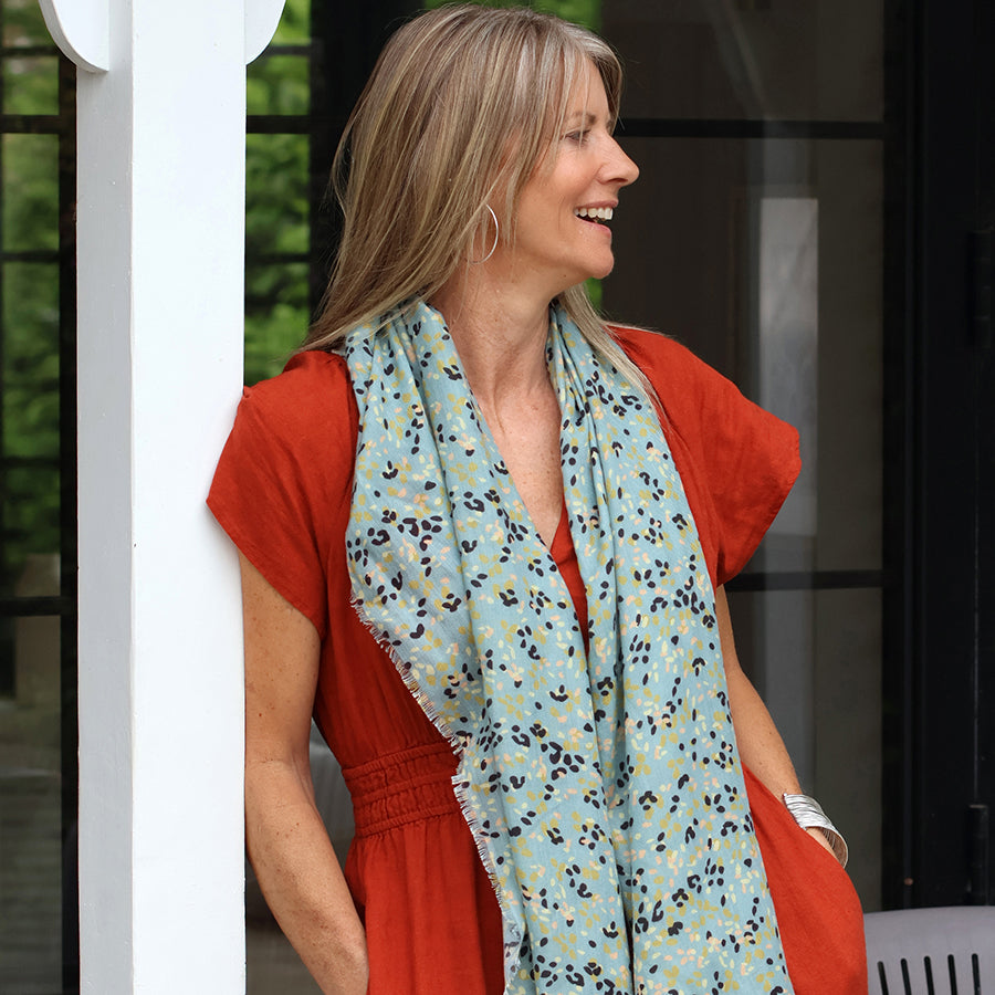 Pale Mint Green Ditsy Print Recycled Scarf