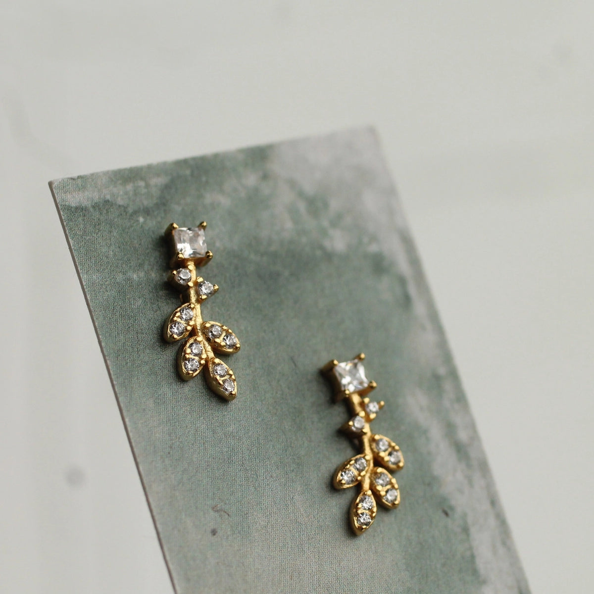 Crystal Feather Stud Earrings