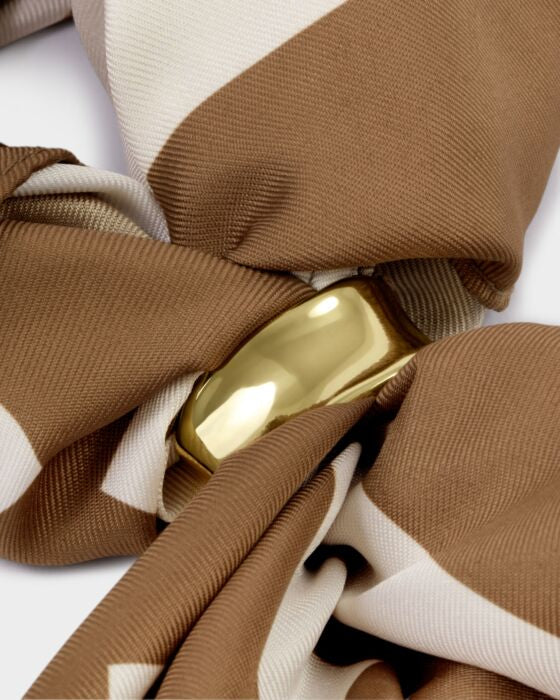 Katie Loxton Checkered Satin Multiway Scarf in Off White & Caramel