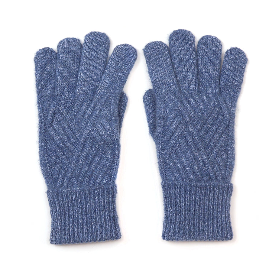 Cable Knit Gloves in Denim Blue