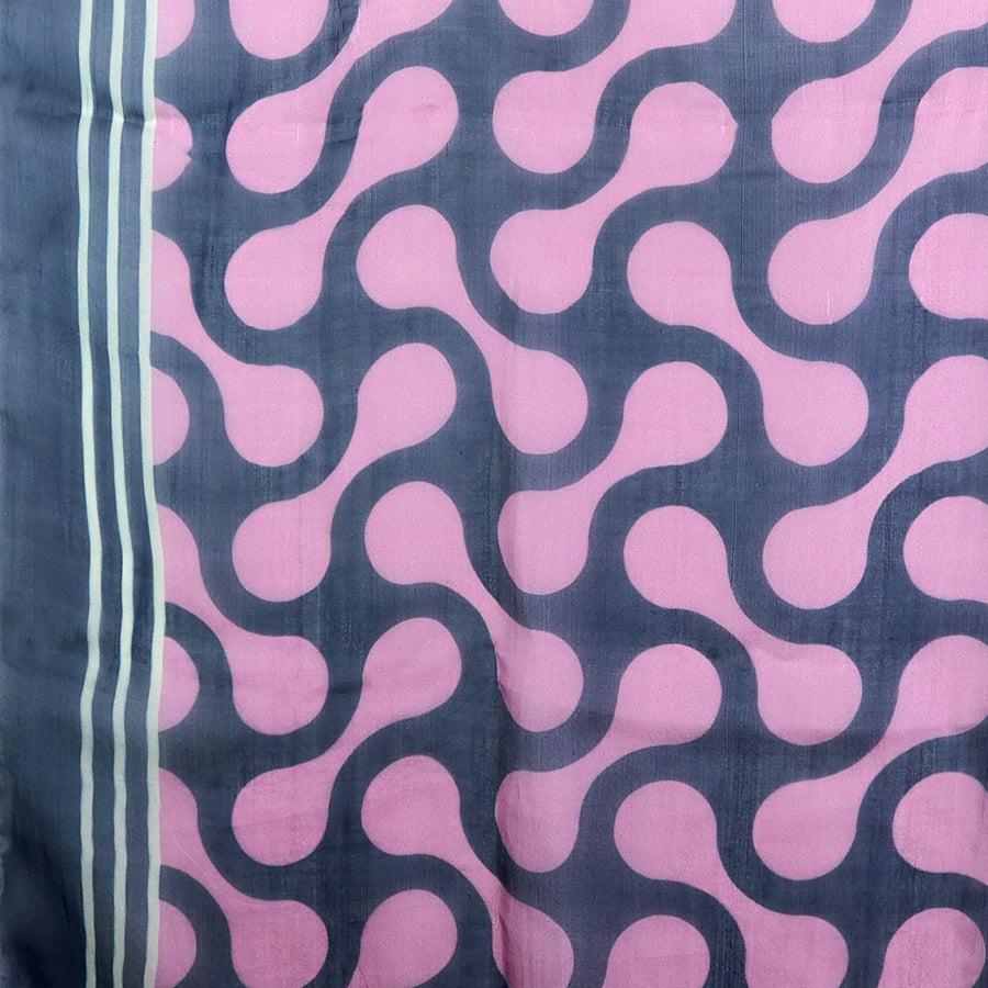 Abstract Shapes Print Silk Scarf Navy & Mauve
