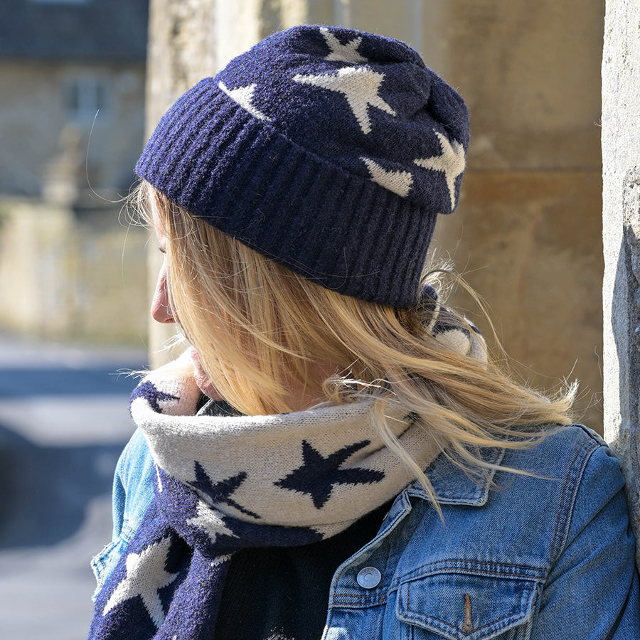 Estelle Navy & Cream Beanie Hat