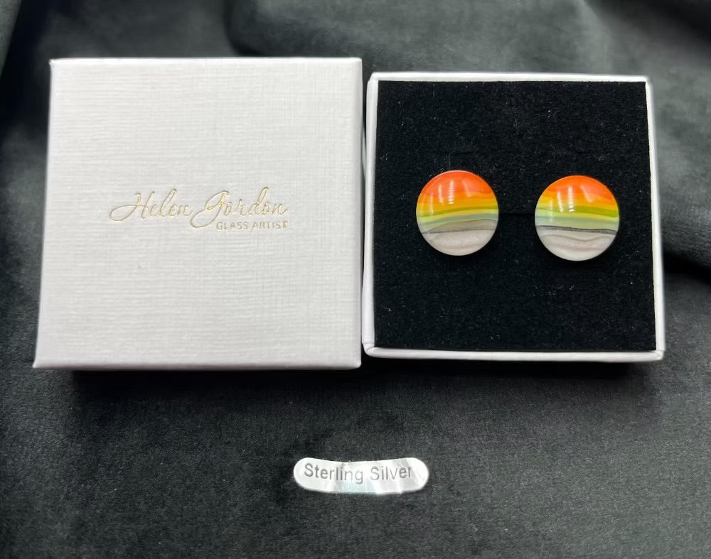 Rainbow Ripple Glass Circular Stud Earrings