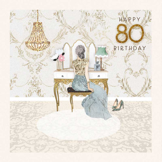 Happy 80th Birthday Dressing Table Greetings Card