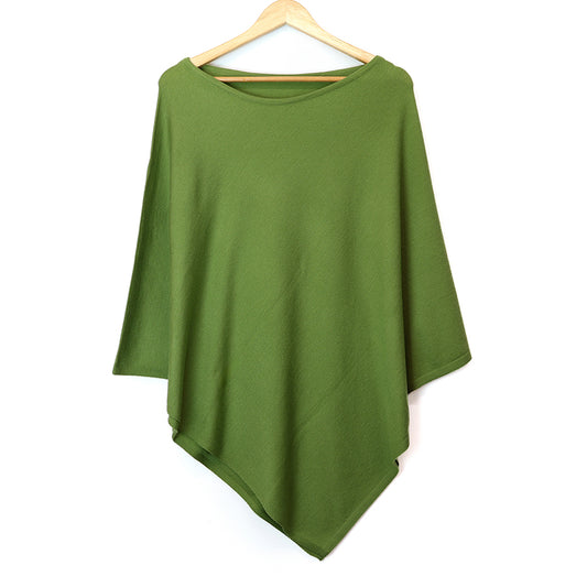Fine Knitted Recycled Blend Poncho Green