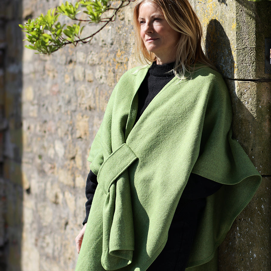 Self Tie Waist Poncho Green