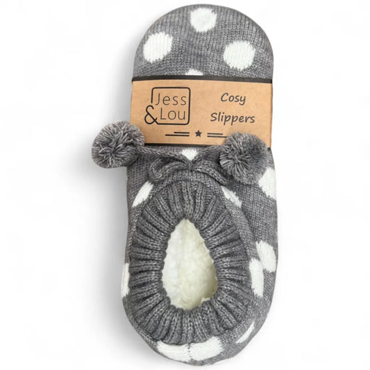 Grey & White Spot Super Cosy Slippers