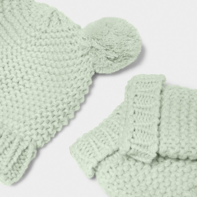 Baby Hat and Mittens Set 0-3 Months in Light Sage